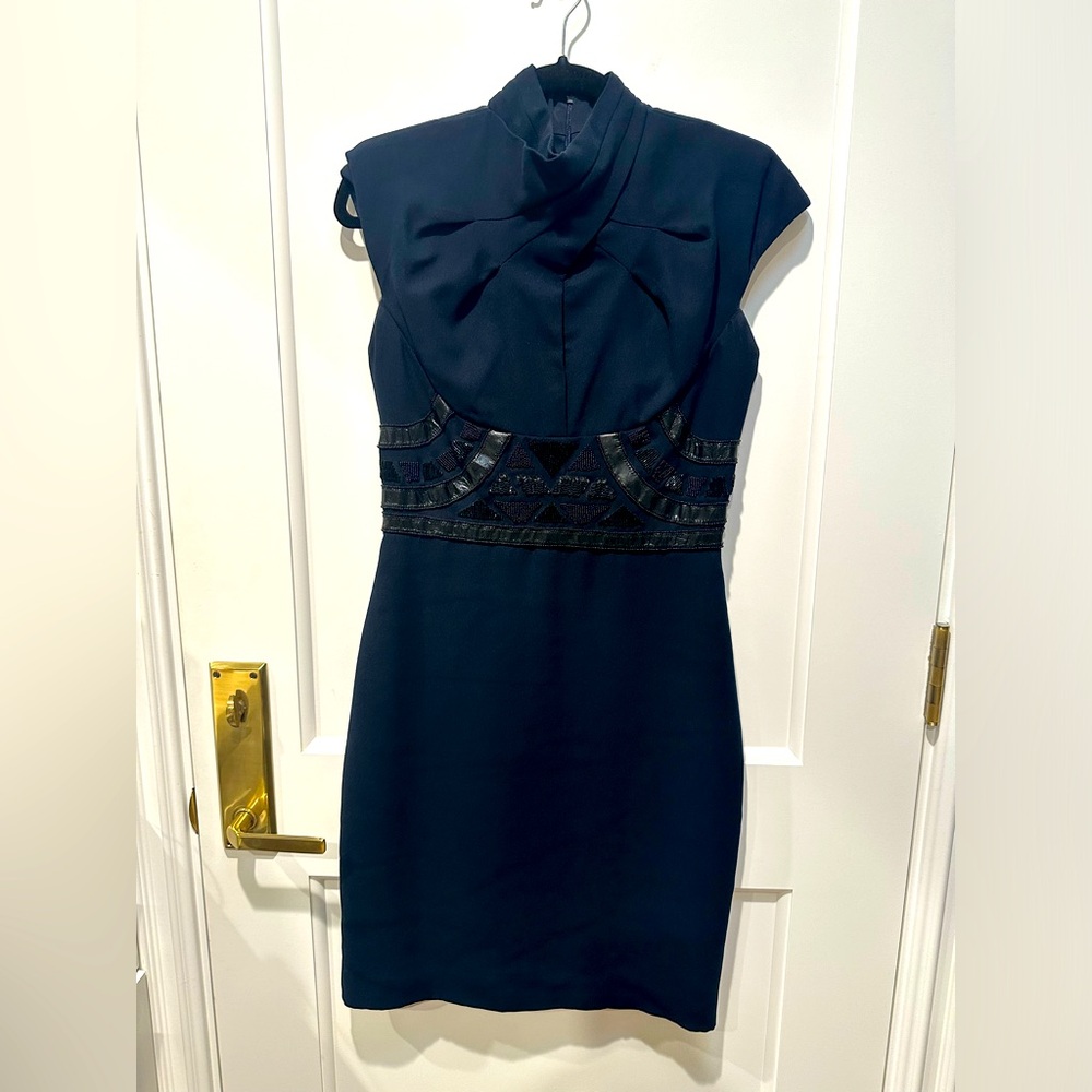 Badgley Mischka Collection. Navy Cocktail Dress with beaded detail. XS.
